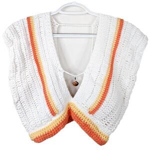 Handmade Deep V Crochet Knit Top Open Back Padded Bra Boho Beachy Festival L/XL